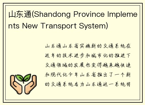 山东通(Shandong Province Implements New Transport System)